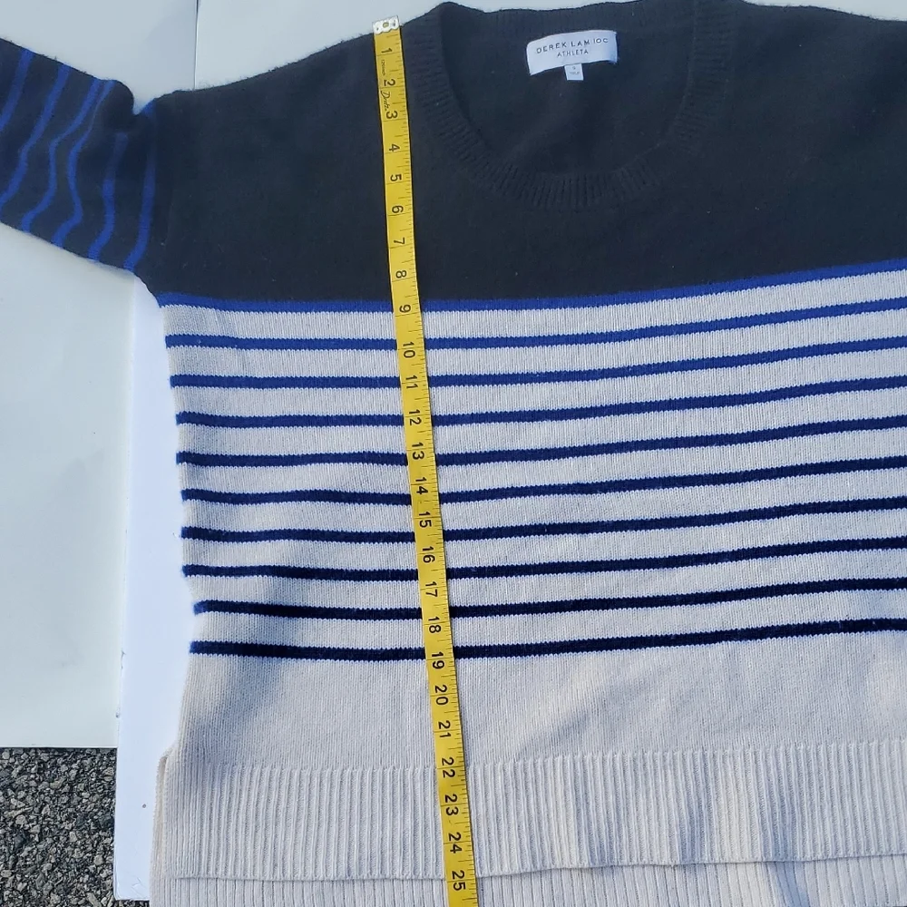 Derek Lam IOC Athleta Cashmere Black and Blue Striped Crewneck Sweater Small